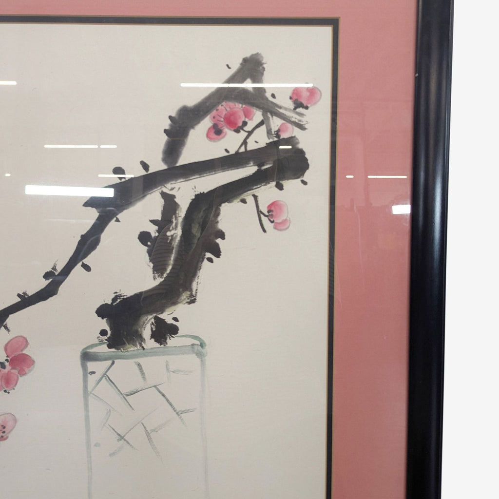 Guohua painting depicting plum blossoms and grapes, symbolizing resilience and abundance, in a contemporary arrangement.