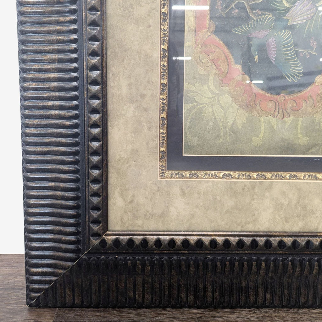 Large Chinoiserie Style Framed Artwork “Paradise II” – Exotic Bird Panel by Abigail Kamelhair