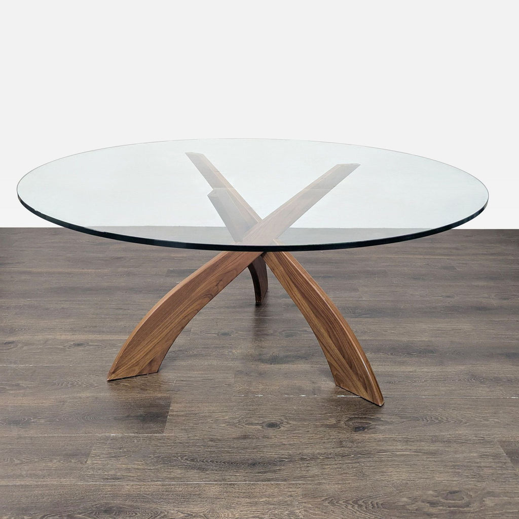 Glass Top Dining Table on Three Prong Wood Base