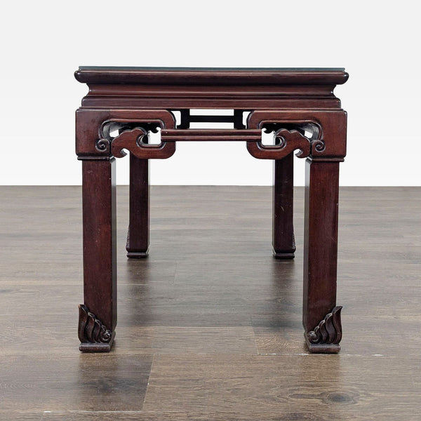 Ming-style rosewood side table with a glass top, featuring elegant, traditional lines.  