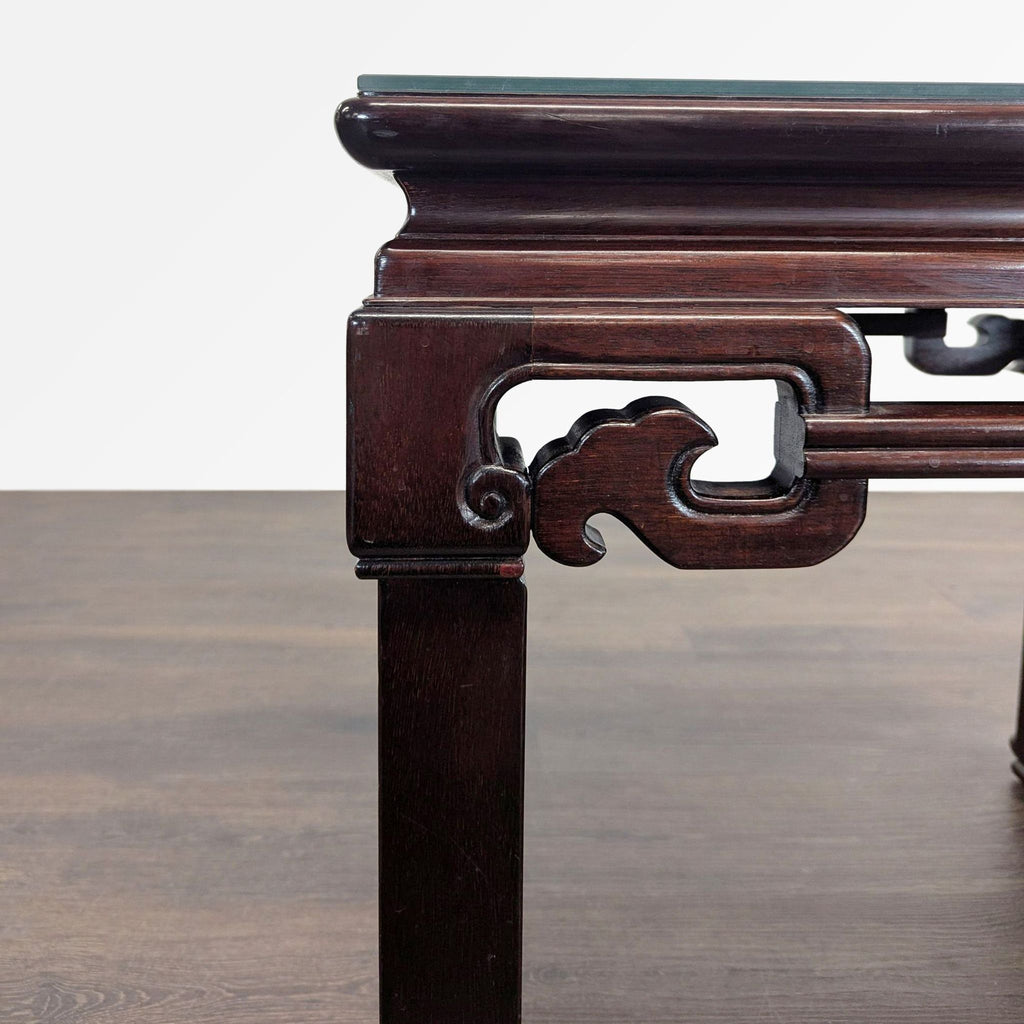 Elegant Ming-inspired side table crafted from rosewood, includes a fitted glass top for protection.