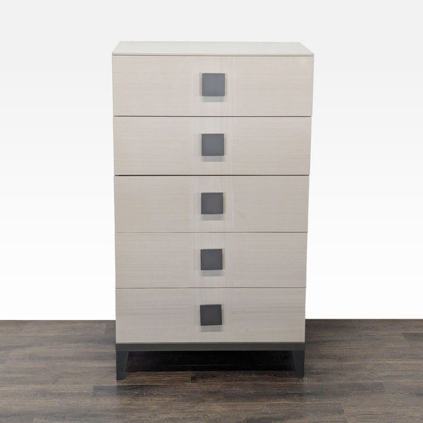Front view of Alf + DaFre modern dresser in light wood with five drawers and square handles, perfect for bedrooms.