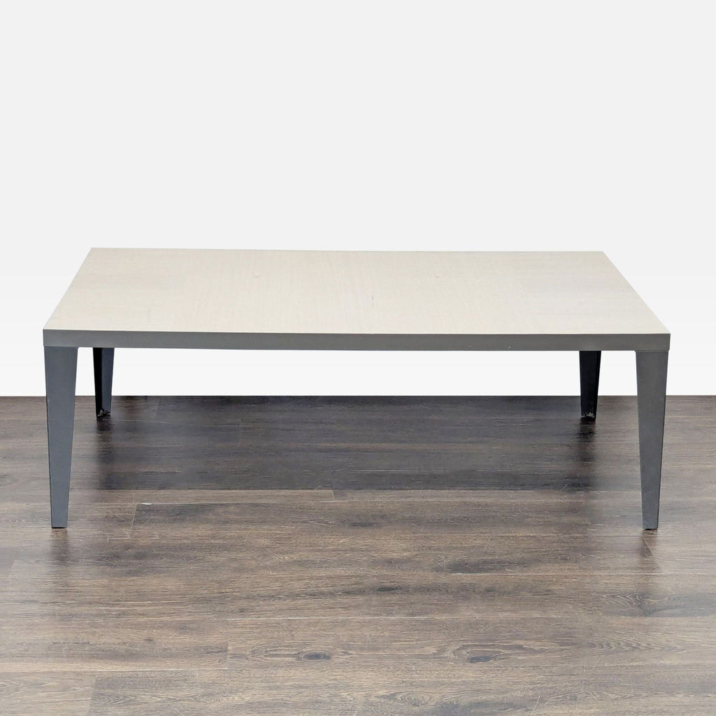 Modern coffee table by Alf, combining high gloss wood, veneer, and grey metal legs for a sleek look.