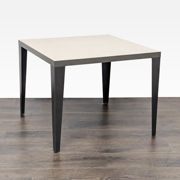 1. Italian-made 357 end table with wood, veneer, and metal construction, shown in a contemporary style.