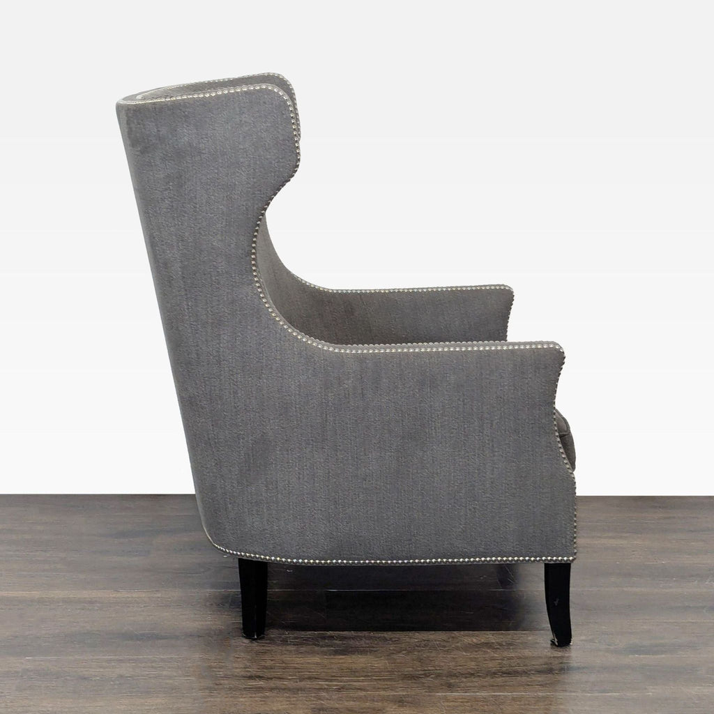 Bernhardt Kingston Gray High Back Lounge Chair with Nailhead Trim
