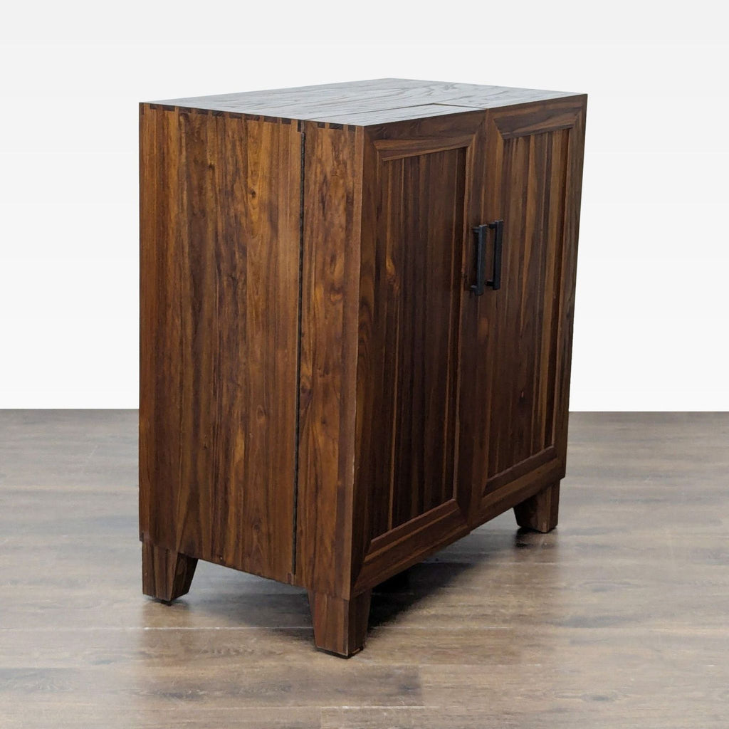 3. Contemporary cabinet made of elm, showcasing clean lines, built-in barware storage, and multi-step natural oil finish.