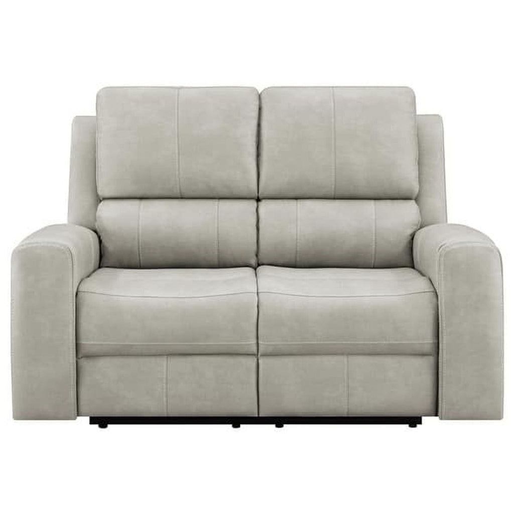 Coaster Fine Furniture Brickston Power Reclining Faux Leather Loveseat in Light Gray