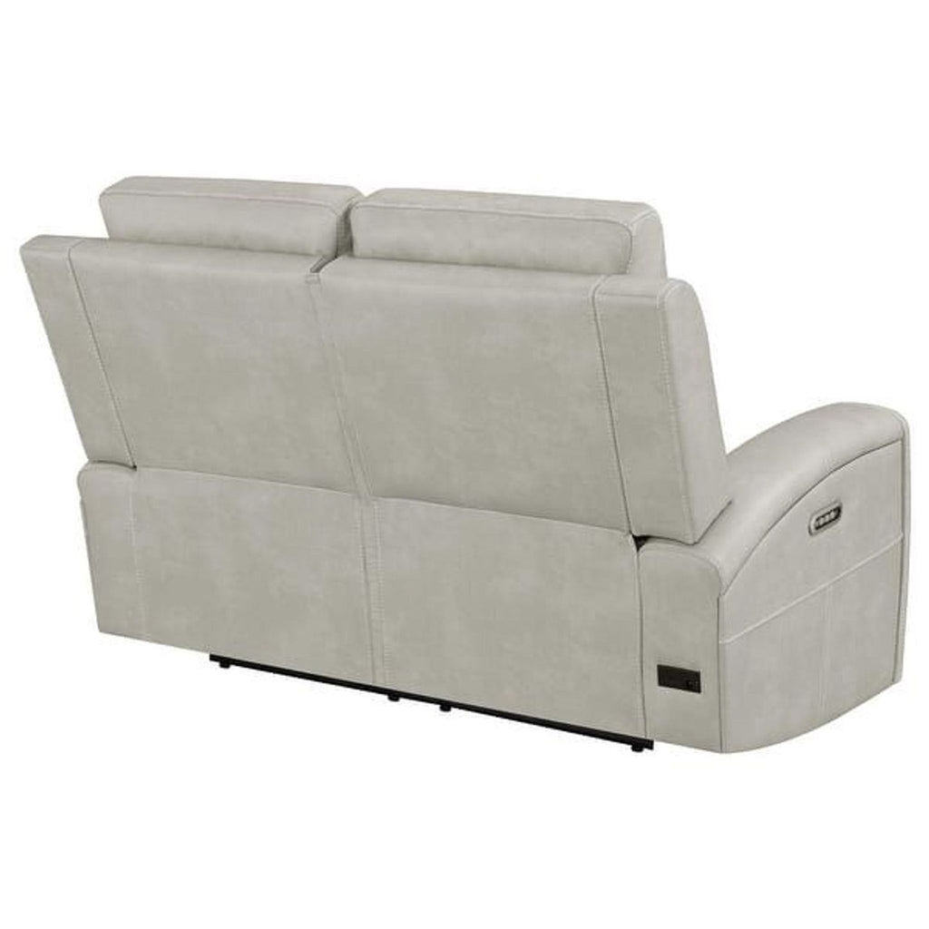 Coaster Fine Furniture Brickston Power Reclining Faux Leather Loveseat in Light Gray