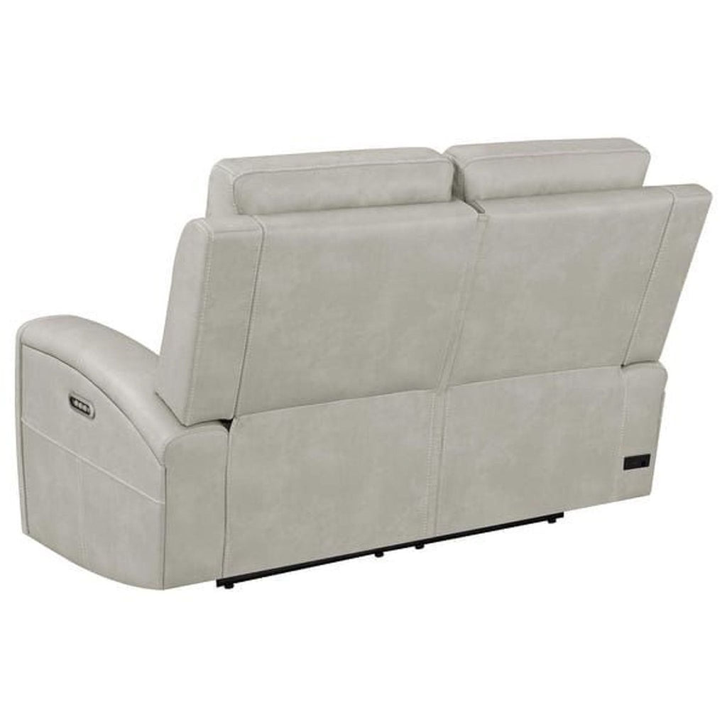 Coaster Fine Furniture Brickston Power Reclining Faux Leather Loveseat in Light Gray