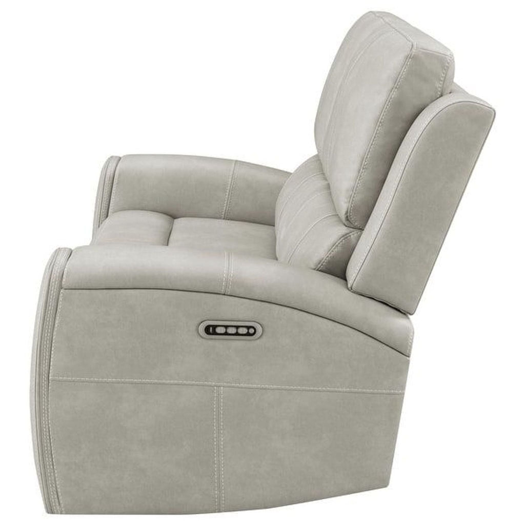 Coaster Fine Furniture Brickston Power Reclining Faux Leather Loveseat in Light Gray