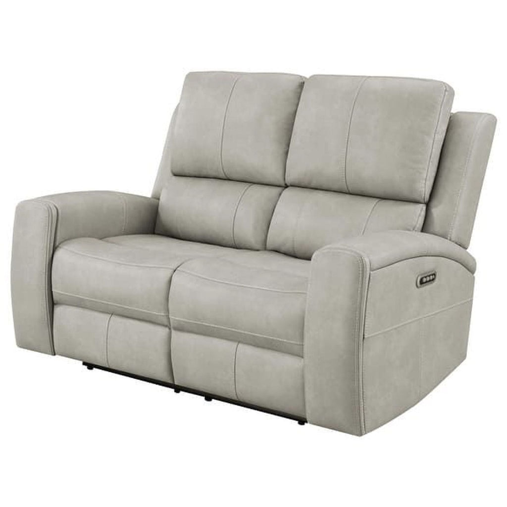 Coaster Fine Furniture Brickston Power Reclining Faux Leather Loveseat in Light Gray