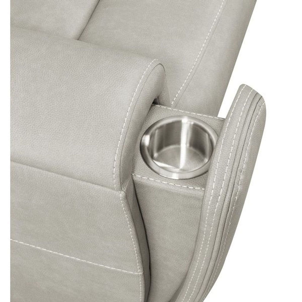Coaster Fine Furniture Brickston Power Reclining Faux Leather Loveseat in Light Gray