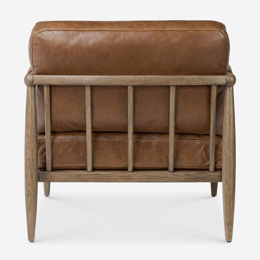 Lulu and Georgia Warren Brown Leather Lounge Chair with Wooden Frame