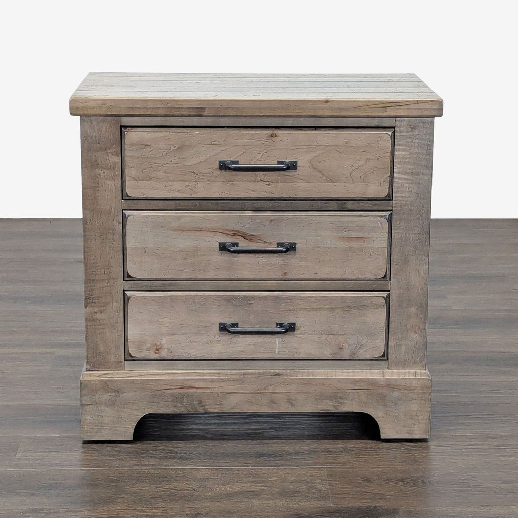 1. Vaughan-Bassett end table with three drawers crafted from solid American maple and birch, closed view.