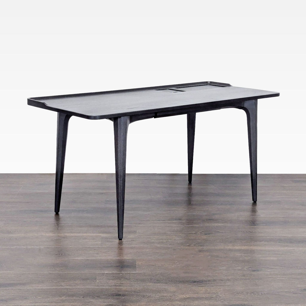 Modern Black Wood Desk with Clean Lines and Raised Edge