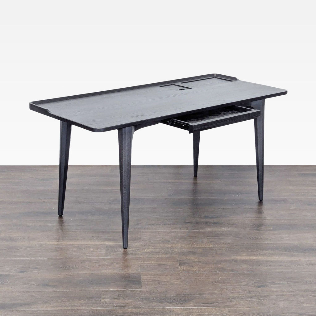 Modern Black Wood Desk with Clean Lines and Raised Edge