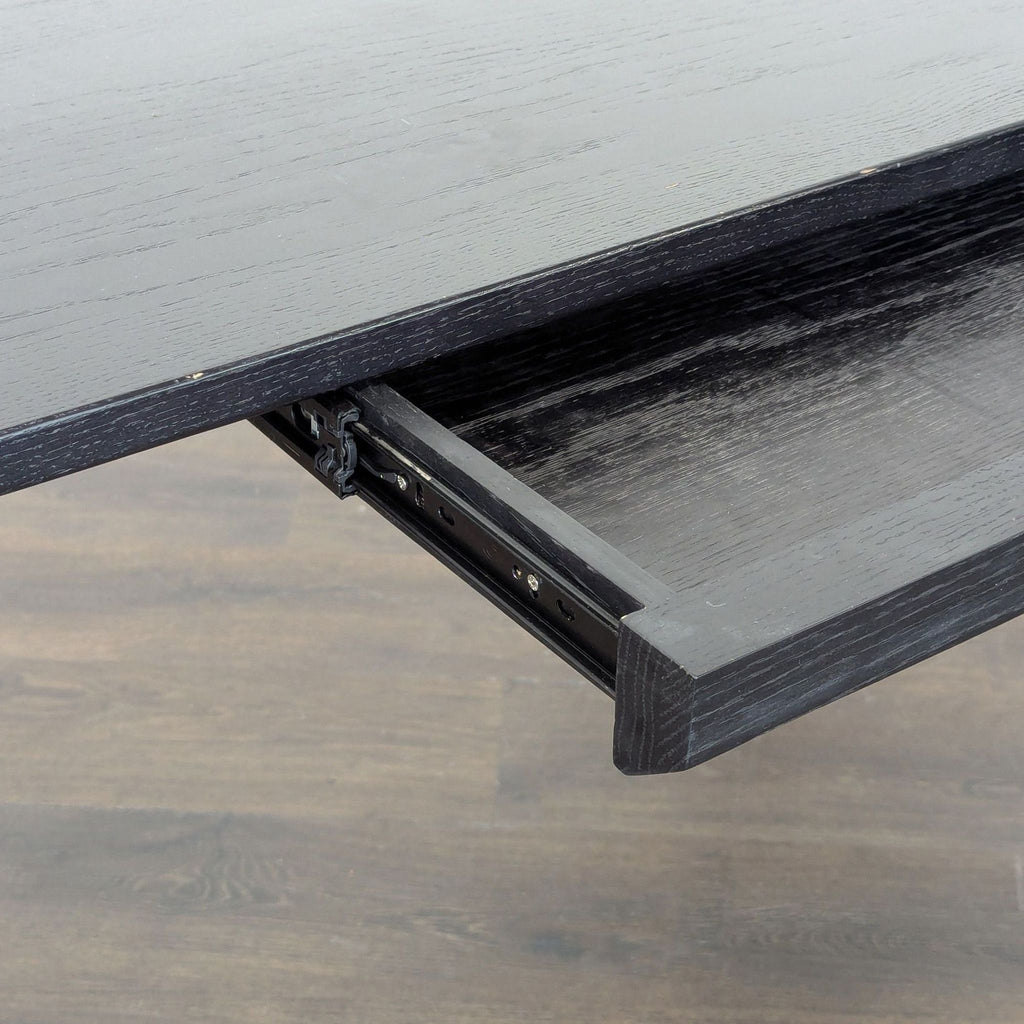Modern Black Wood Desk with Clean Lines and Raised Edge