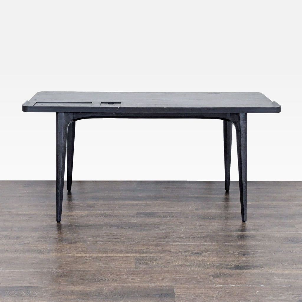 Modern Black Wood Desk with Clean Lines and Raised Edge