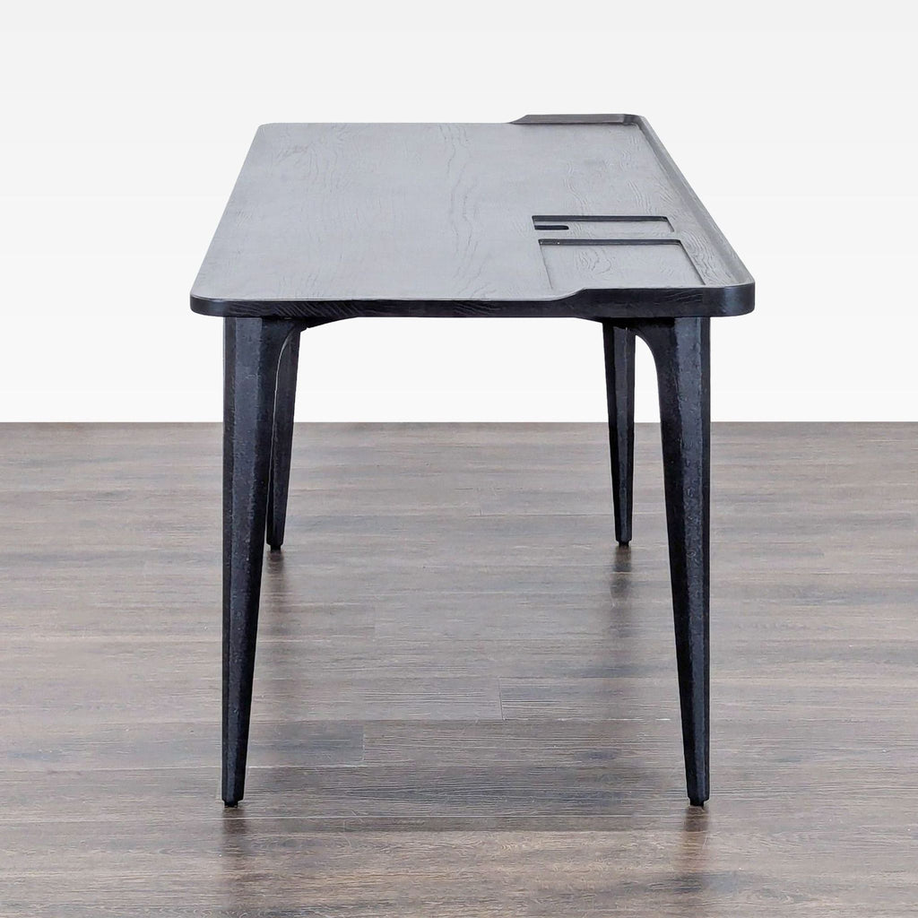 Modern Black Wood Desk with Clean Lines and Raised Edge