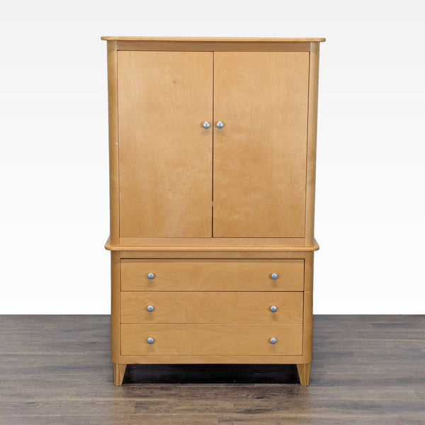 Maple Huppé hutch and armoire with upper shelves and three lower drawers for organized storage.  