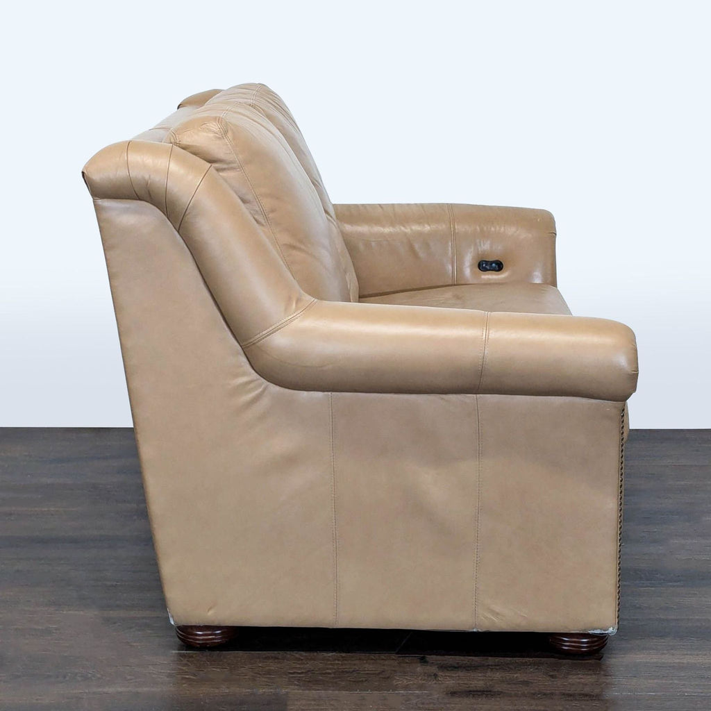 Bradington-Young Newman Tan Leather Loveseat with Recliner
