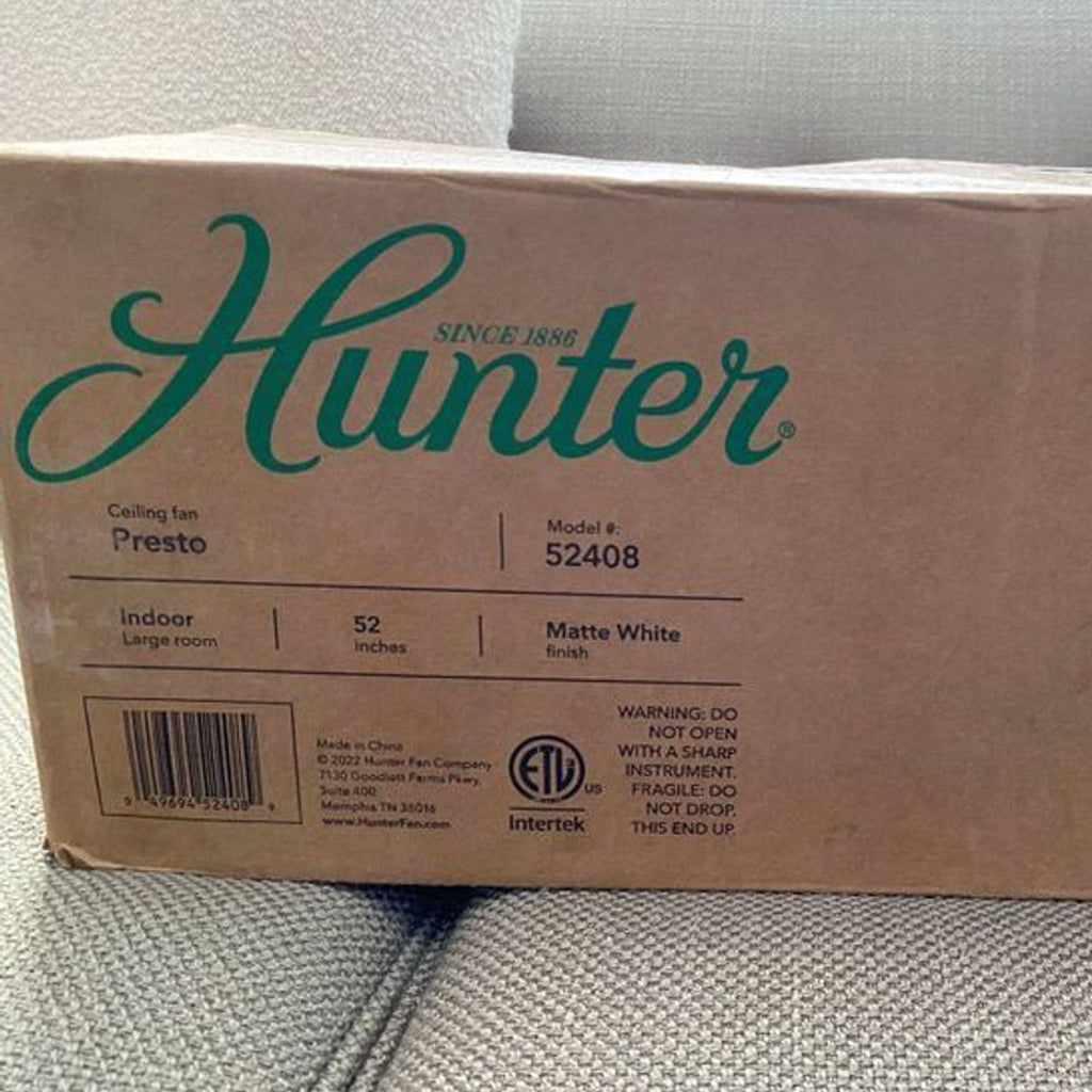 Hunter Presto 52-Inch Modern White Ceiling Fan - New in Box
