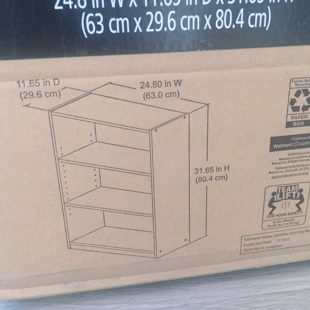 Mainstays Modern 3-Shelf Bookcase with Adjustable Shelves, Dark Wood Finish