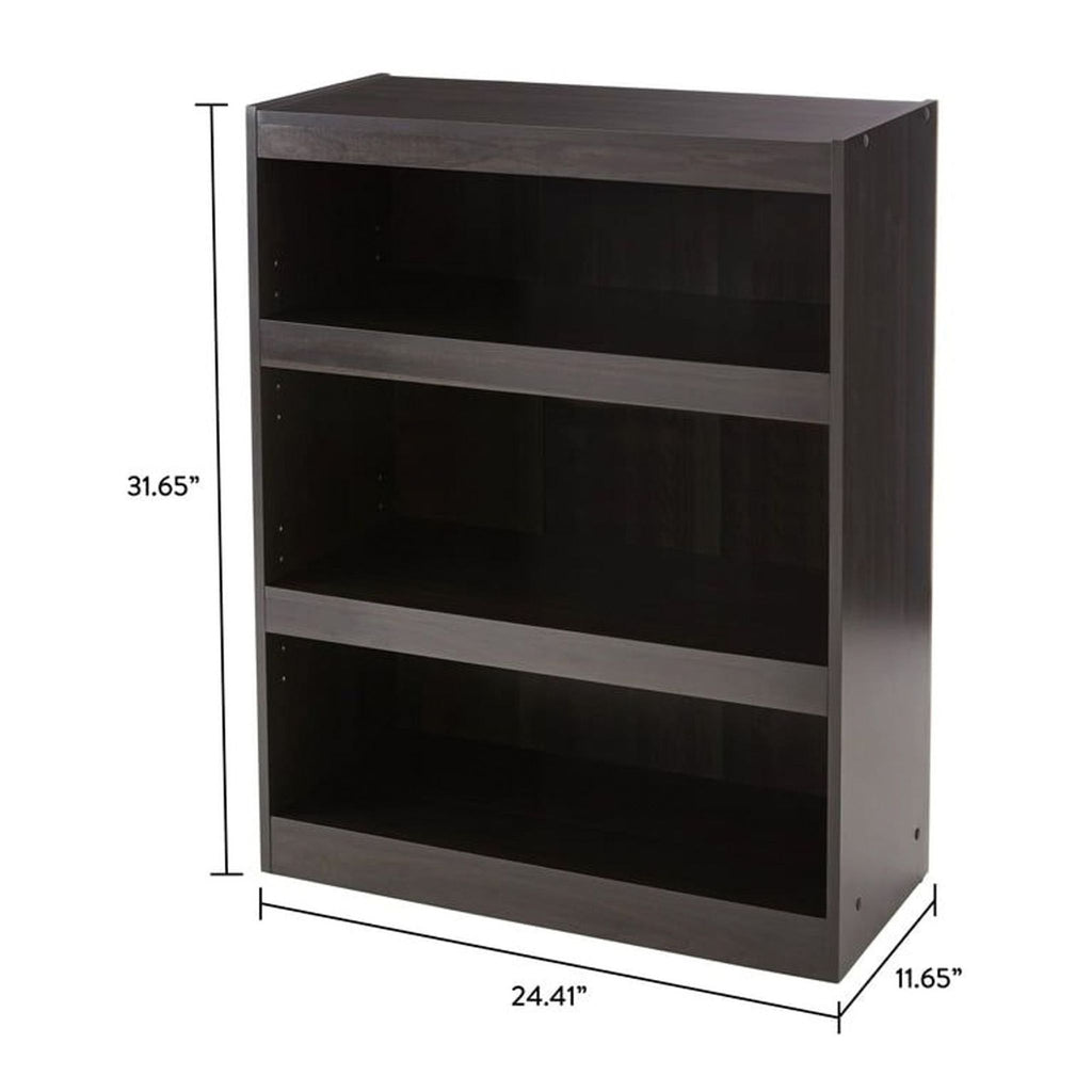 Mainstays Modern 3-Shelf Bookcase with Adjustable Shelves, Dark Wood Finish