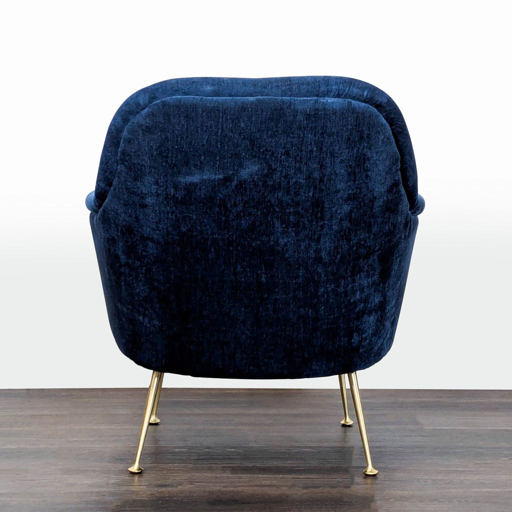 West Elm Phoebe Blue Velvet Lounge Chair with Gold Legs