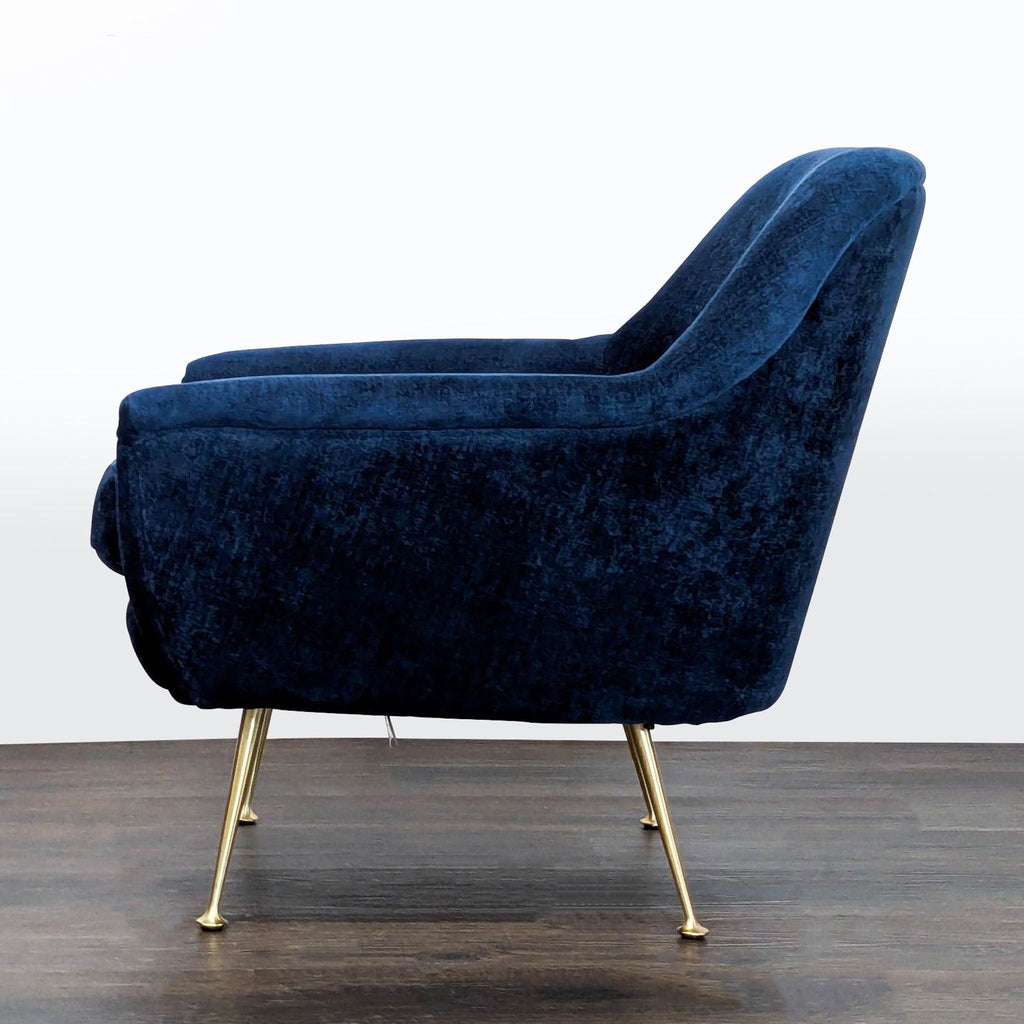 West Elm Phoebe Blue Velvet Lounge Chair with Gold Legs
