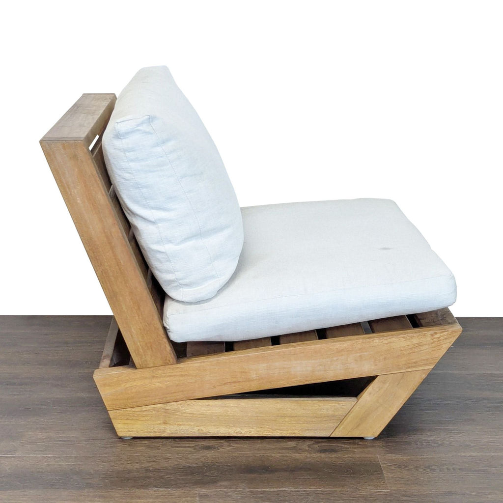 Crate and Barrel Modern Outdoor Wood Lounge Chair with White Cushions