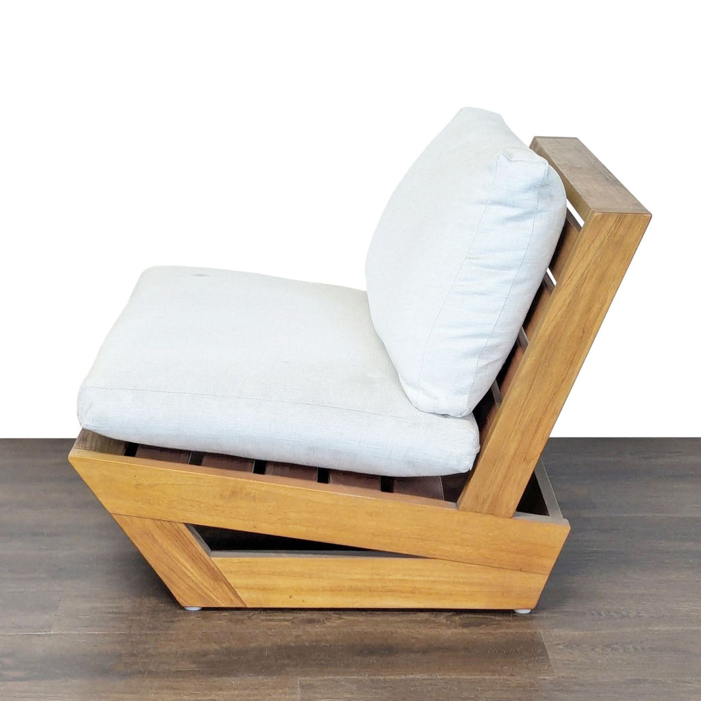 Crate and Barrel Modern Outdoor Wood Lounge Chair with White Cushions