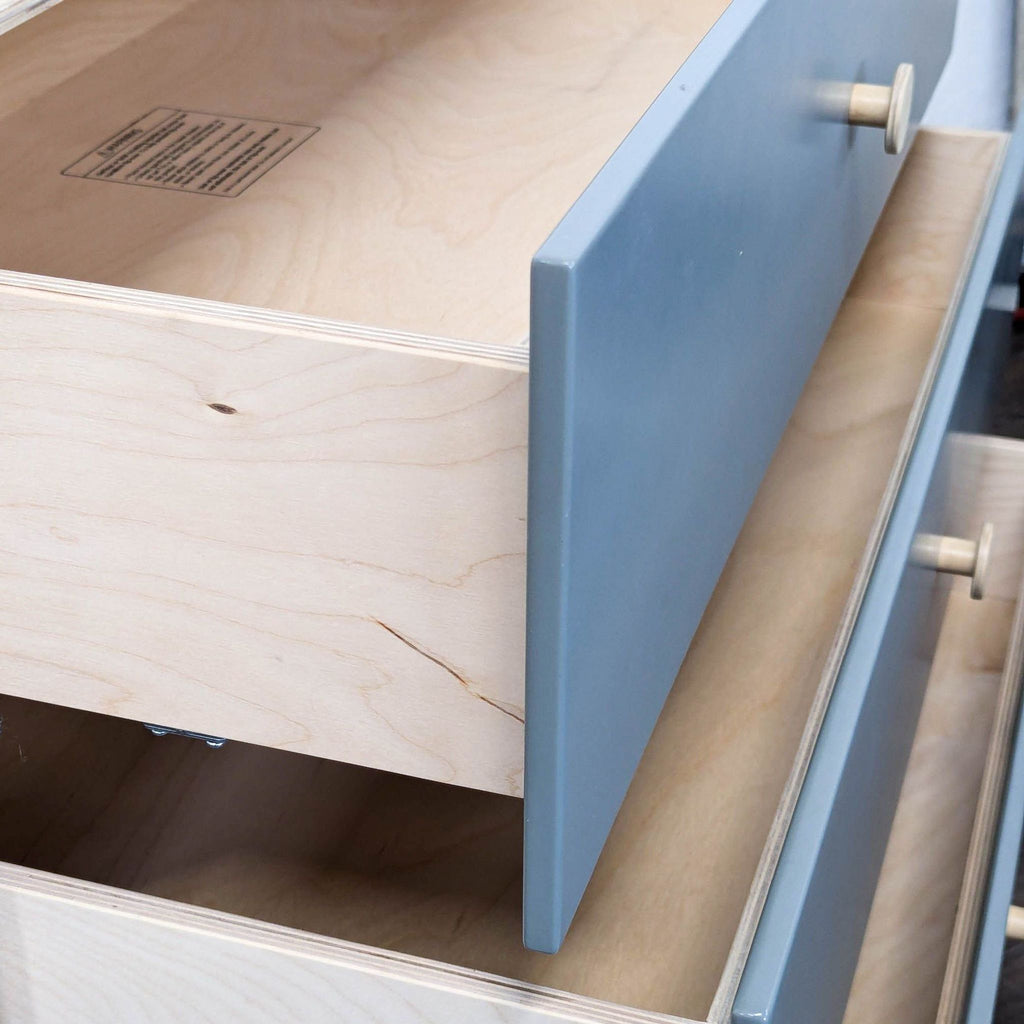 Ouef Merlin Three-Drawer Dresser in Blue and Natural Wood Finish