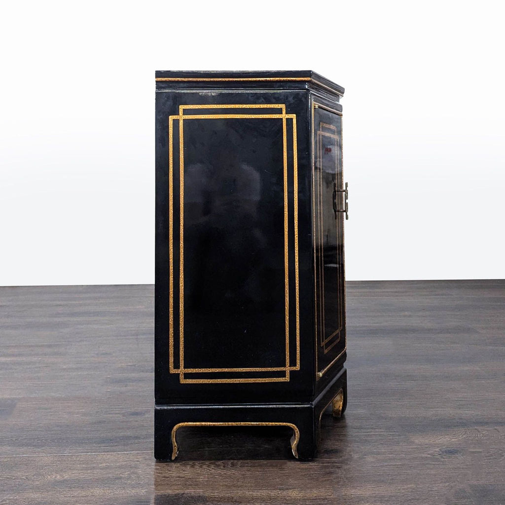 Black Lacquer Chinoiserie Hollywood Regency Credenza with Gold Detailing