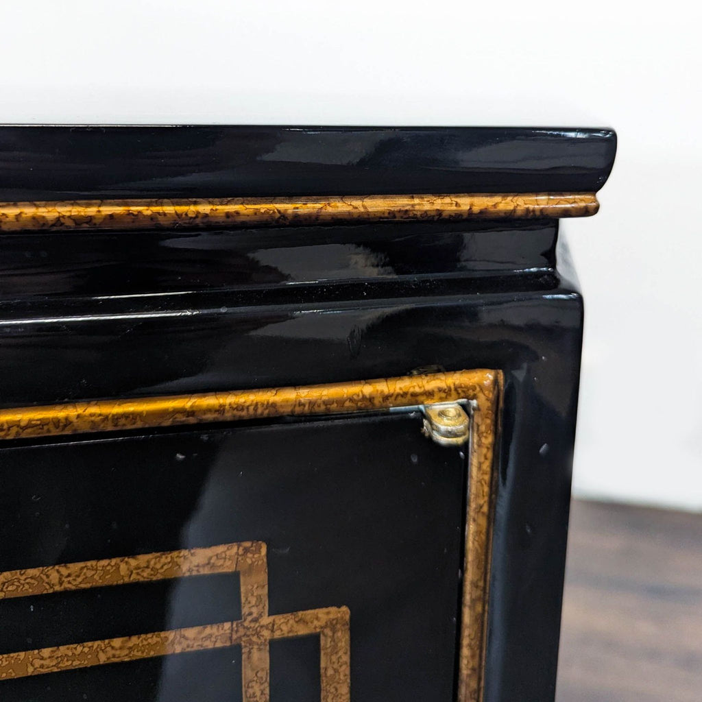 Black Lacquer Chinoiserie Hollywood Regency Credenza with Gold Detailing