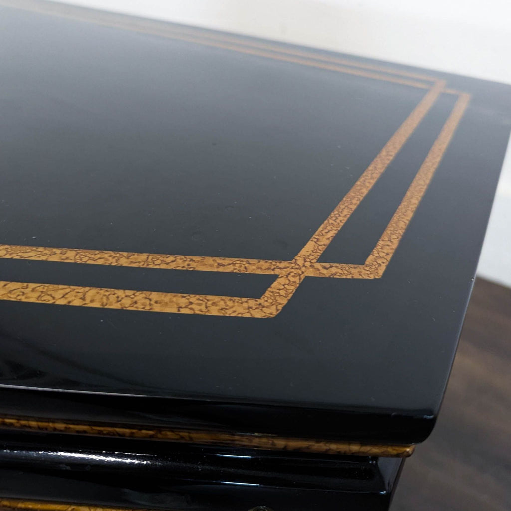 Black Lacquer Chinoiserie Hollywood Regency Credenza with Gold Detailing