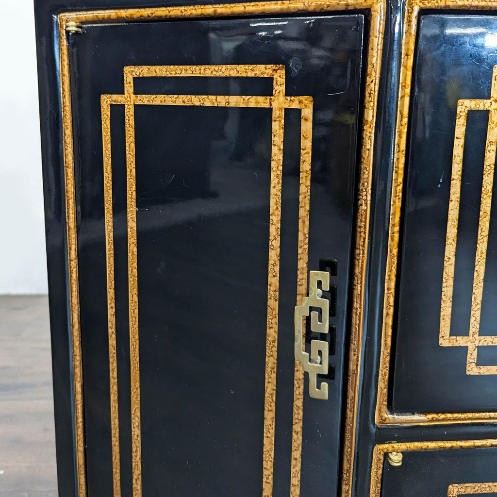 Black Lacquer Chinoiserie Hollywood Regency Credenza with Gold Detailing