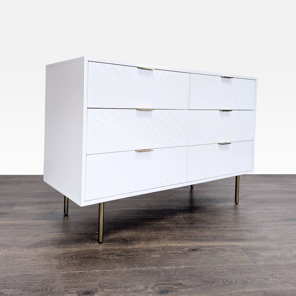 Pottery Barn Teen Jennings Modern White 6-Drawer Dresser with Brass Legs