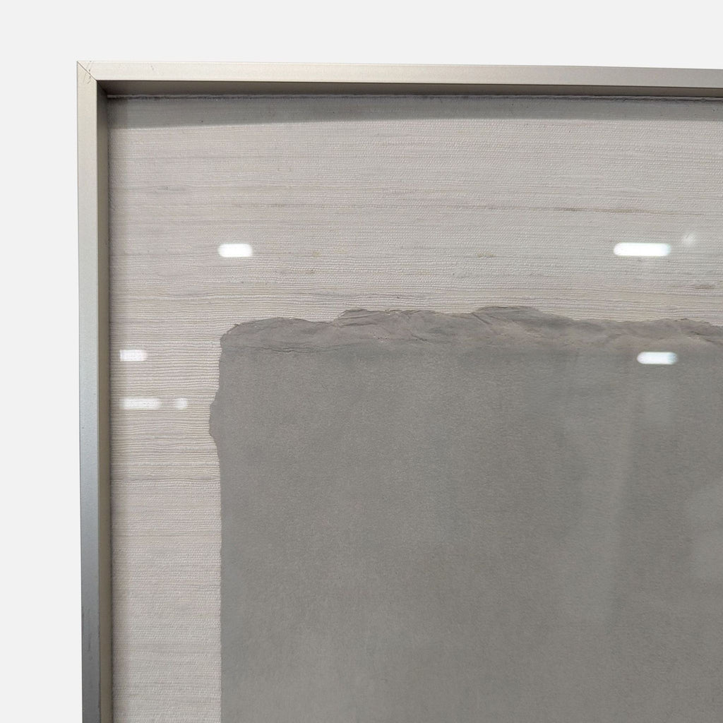 3. Corner detail of minimalist frame and off-white textured matting around delicate Japanese artwork.