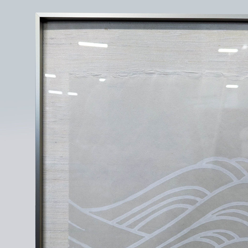 Framed Minimalist Japanese Wave Print on Silk Paper