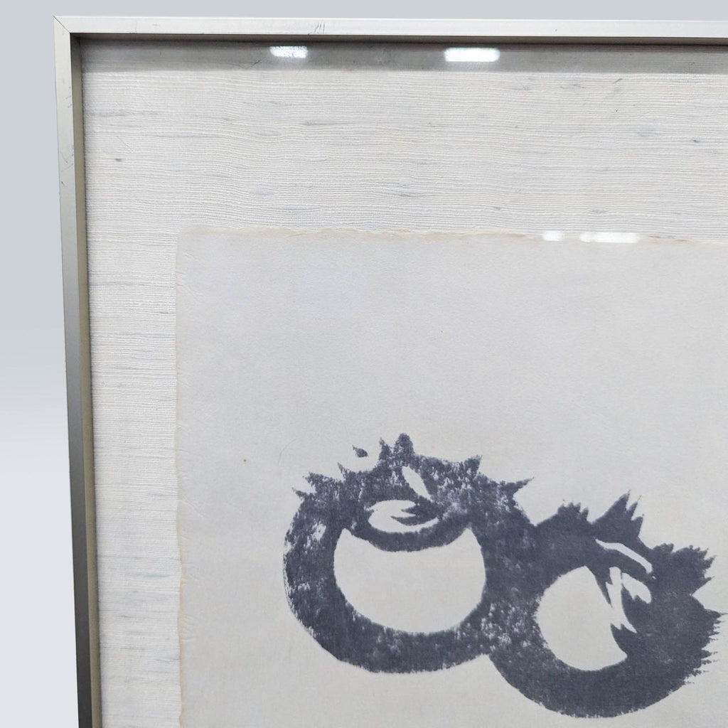 Original Asian Ink on Silk Painting – Abstract Calligraphic Circles w/ Artist Seal (Framed)