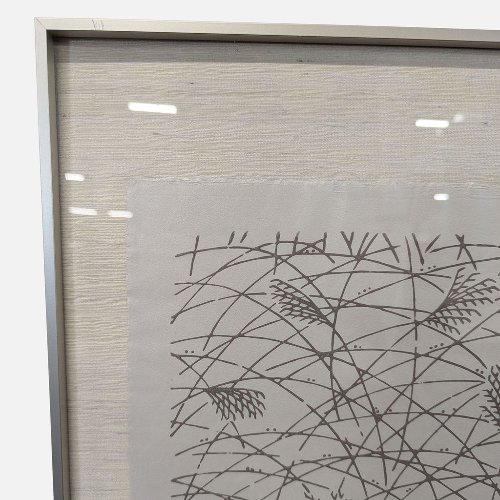 Framed Asian Ink on Silk – Minimalist Reed Landscape w/ Artist Seal