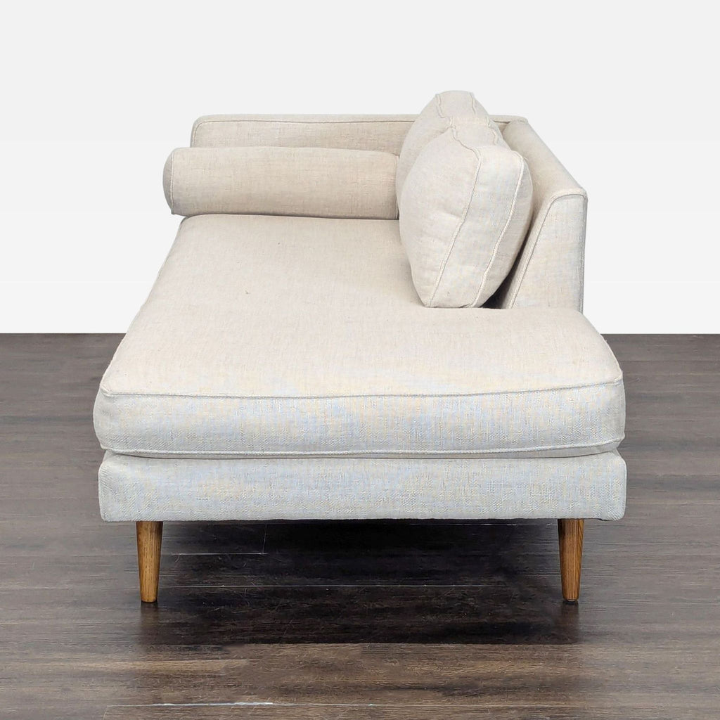 West Elm Monroe Modern Light Beige Chaise Sofa with Bolster Pillow