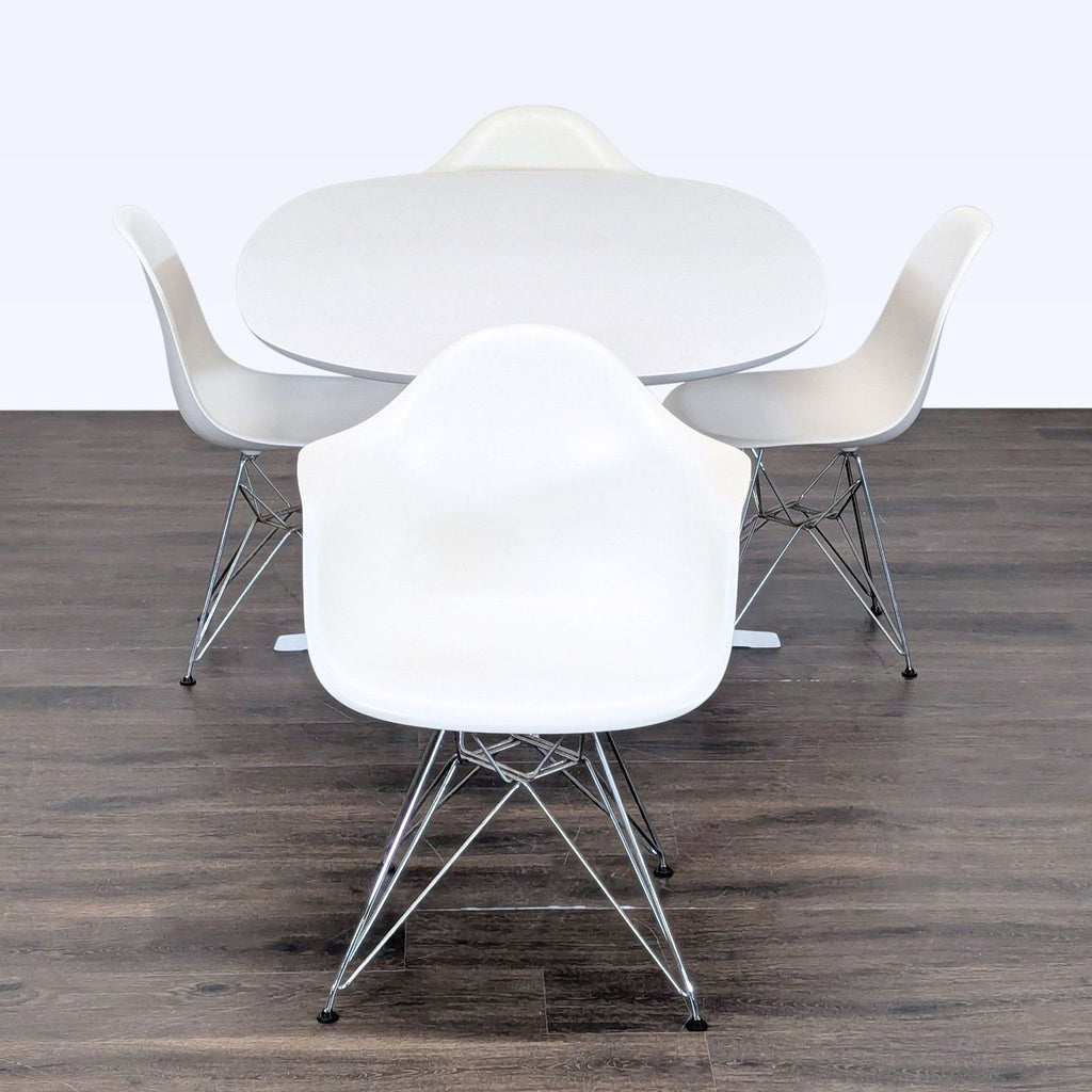 Eames Eolo Modern White Dining Set with Oval Table and 4 Eiffel Chairs