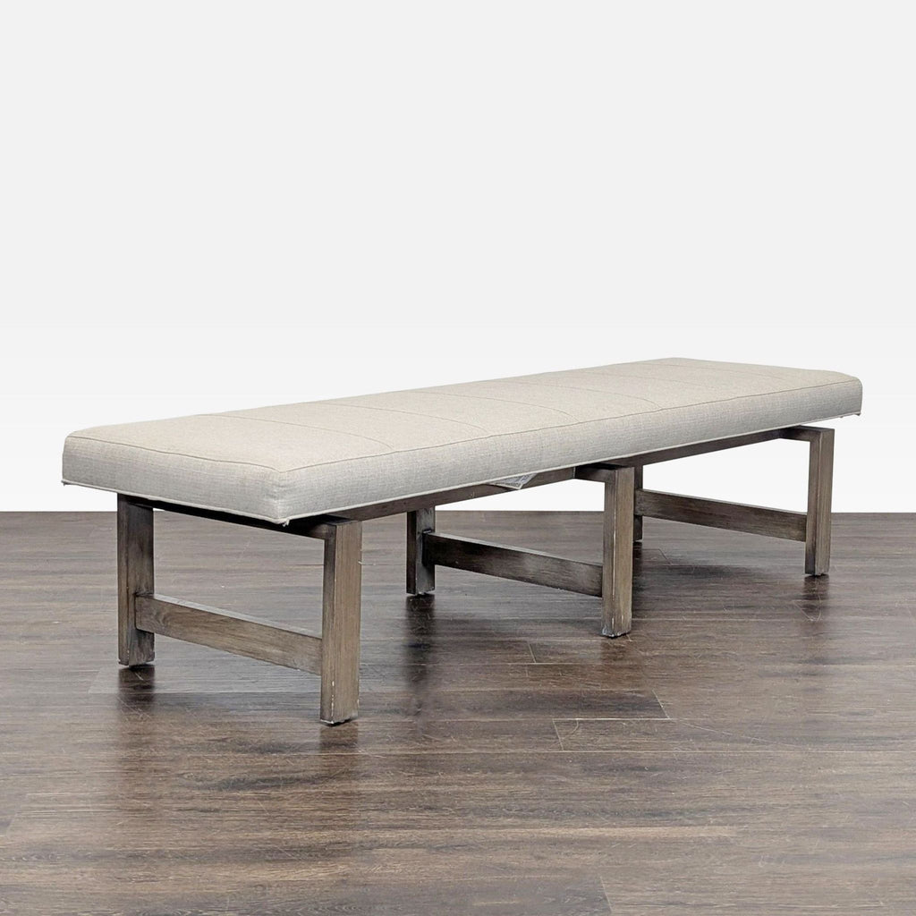 3. Long upholstered bench with sturdy wooden legs, Vanguard Furniture, perfect for entryways or living rooms.