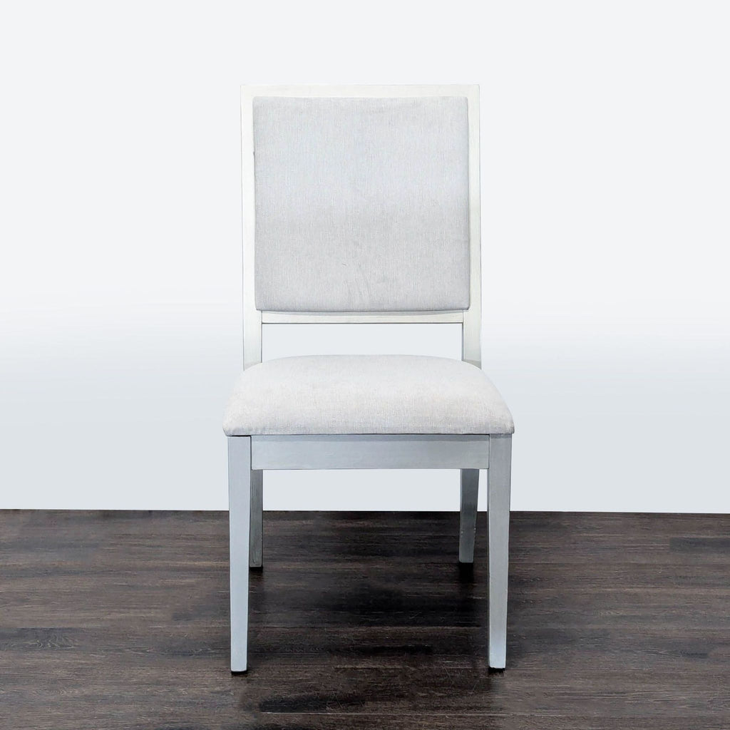Six dining chairs, including two armchairs, crafted from hardwood with walnut veneers, upholstered for Legacy Classic Furniture.