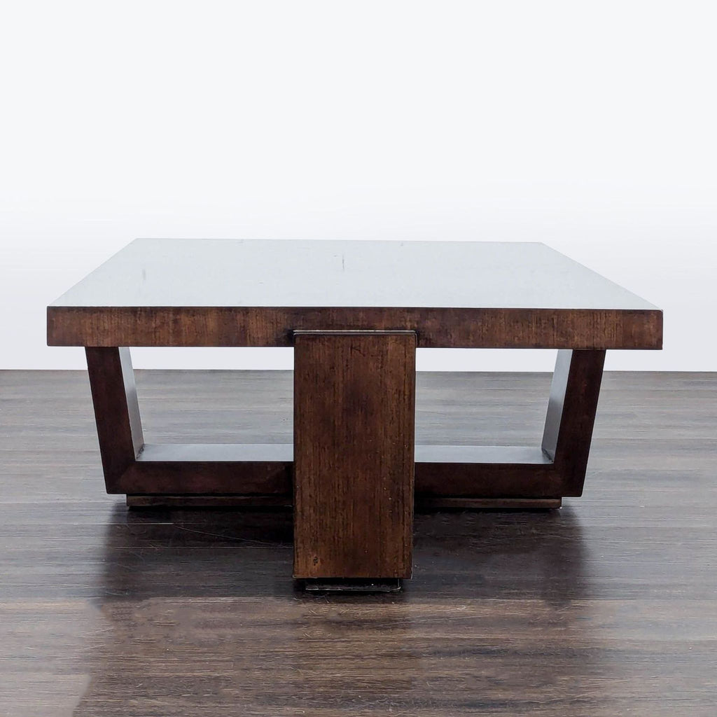 2. Rectangular Lexington Home Furniture coffee table featuring architectural wooden supports in rich mocha finish.