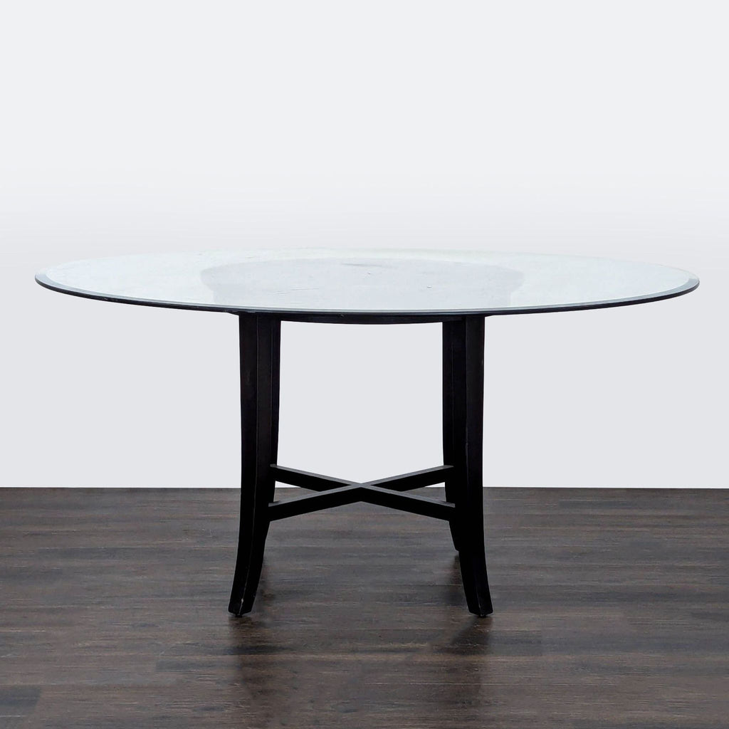 Glass Top Round Dining Table on Wood Base