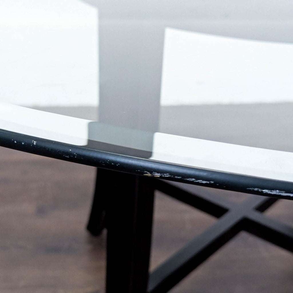 Glass Top Round Dining Table on Wood Base