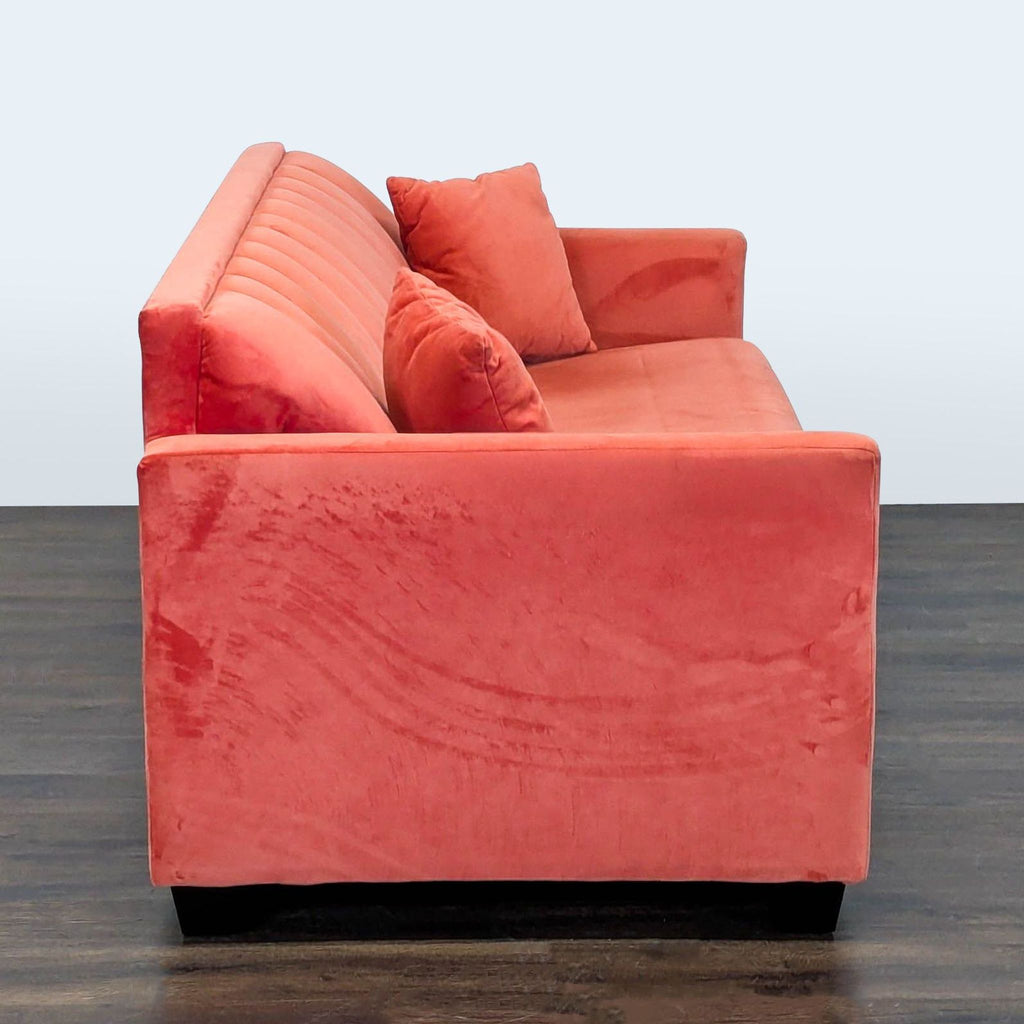 Modern Coral Velvet Sleeper Sofa with Pillows